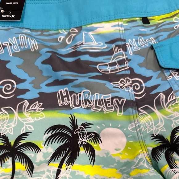 HURLEY Board Shorts for Boys, Size 10 / 25…Hawaiian Print Blue, & Green. NWT! - Picture 4 of 10